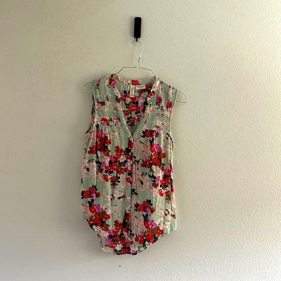 Meadow Rue Tops - Anthropologie: Meadow Rue • Mint Floral Tank Blouse